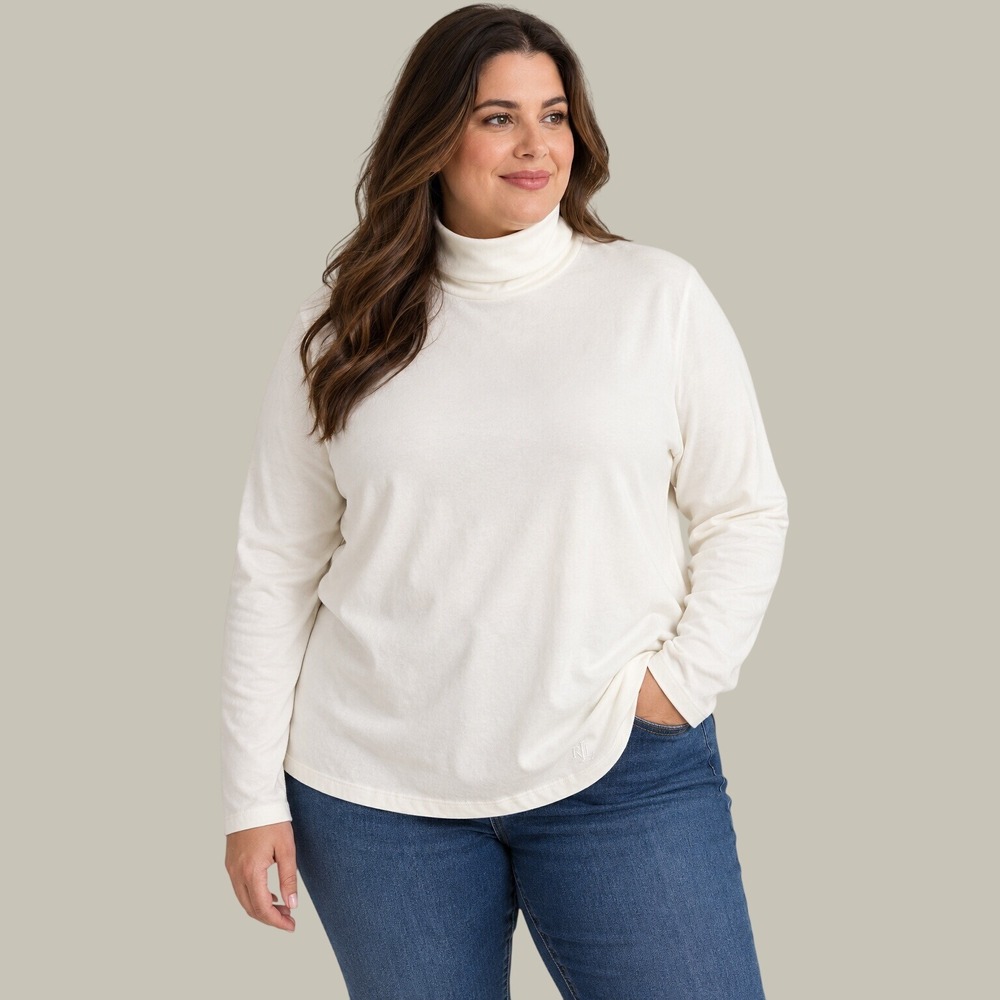 Lauren Ralph Lauren Cream White Cotton Turtleneck Long Sleeve Top 3X LRL Logo